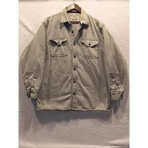 Distressed Levi's Sherpa Lined Twill Shirt Jacket Adult Large Khaki TanWorkwear